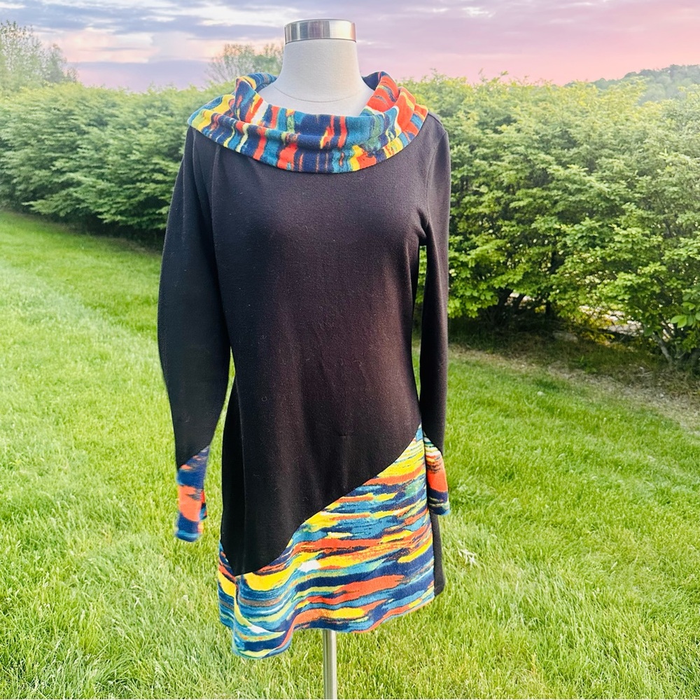 Pyramid Collection Colorful Cowl Neck Tunic Dress | Size Small